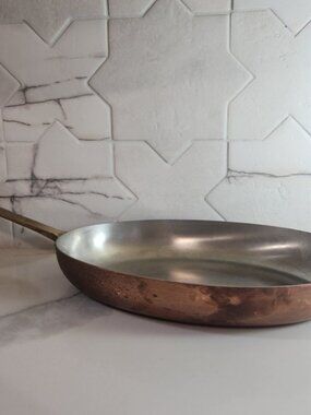 Paul Revere 1801 Signature Copper Oval Au Gratin Pan Brass Handle Vintage